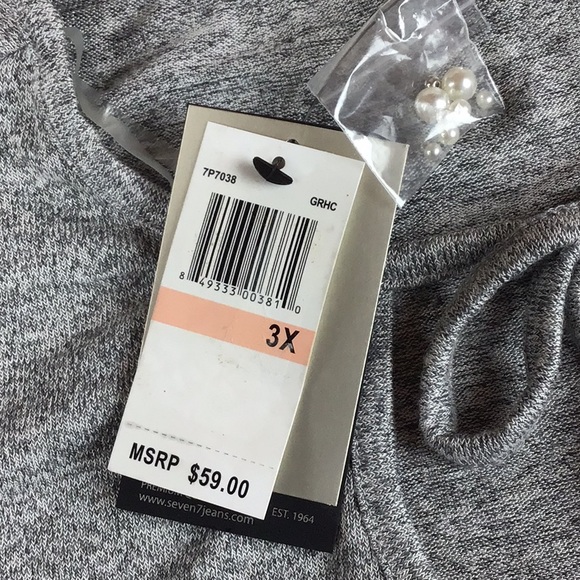 Seven7 Stretch Top Long Sleeve Pearl Beads Size 3X - Picture 4 of 8